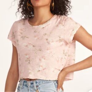 🌸 NWT XS LoveShackFancy Ballet Pink Floral Crop Top Rubin Tee 💝